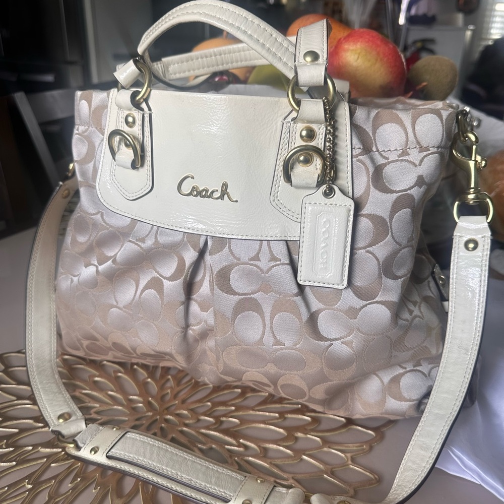 Coach Cream and Beige Signature Shoulder Bag